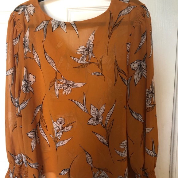 Women's Floral Print Long Bell Sleeve V-Neck Blouse - A New Day - Rust - Size XL - Picture 13 of 14